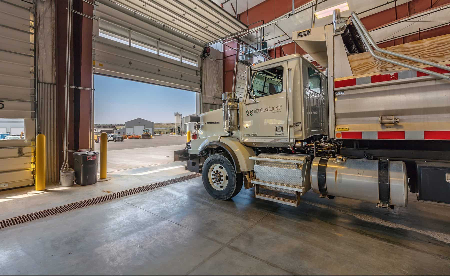 A service truck in the service bay at the Gailen D. Buck Service Center complete by D2C Architects