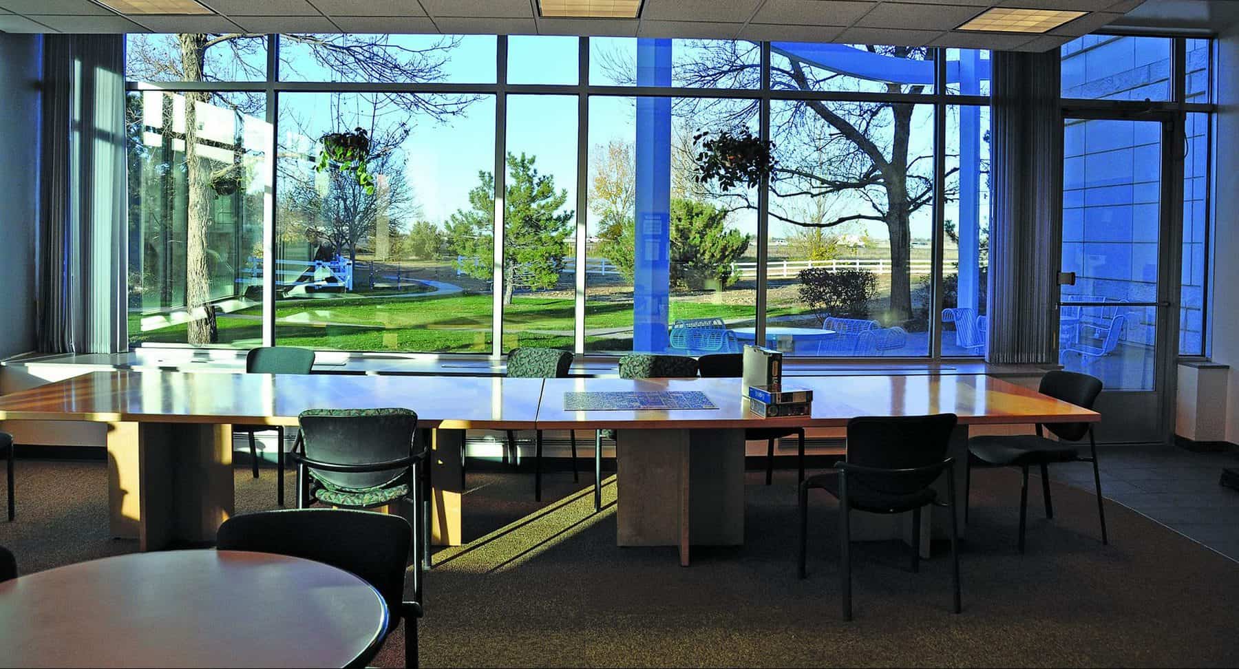 The conference room at the Metro Waste Water Administration Building with floor to ceiling windows designed by D2C Architects Inc.