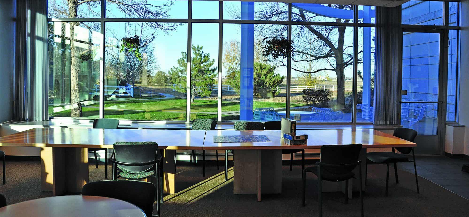 The conference room at the Metro Waste Water Administration Building with floor to ceiling windows designed by D2C Architects Inc.