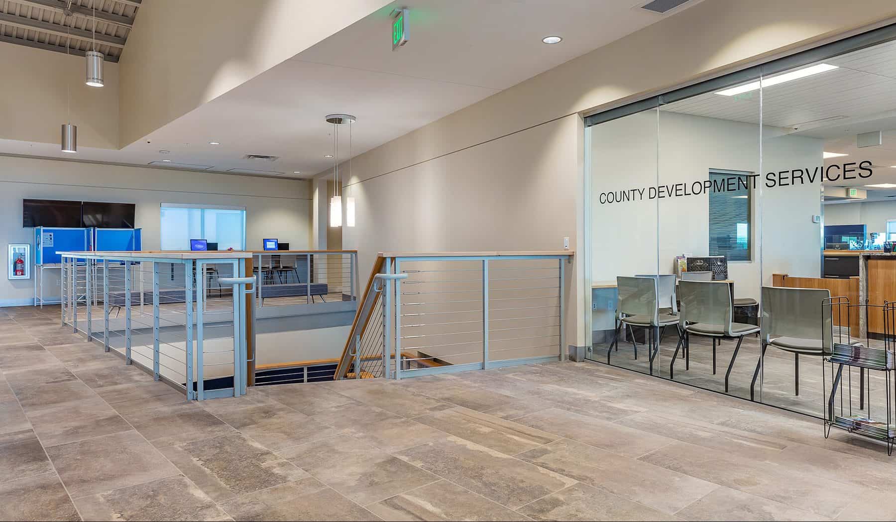 Park County Office common space with stairs