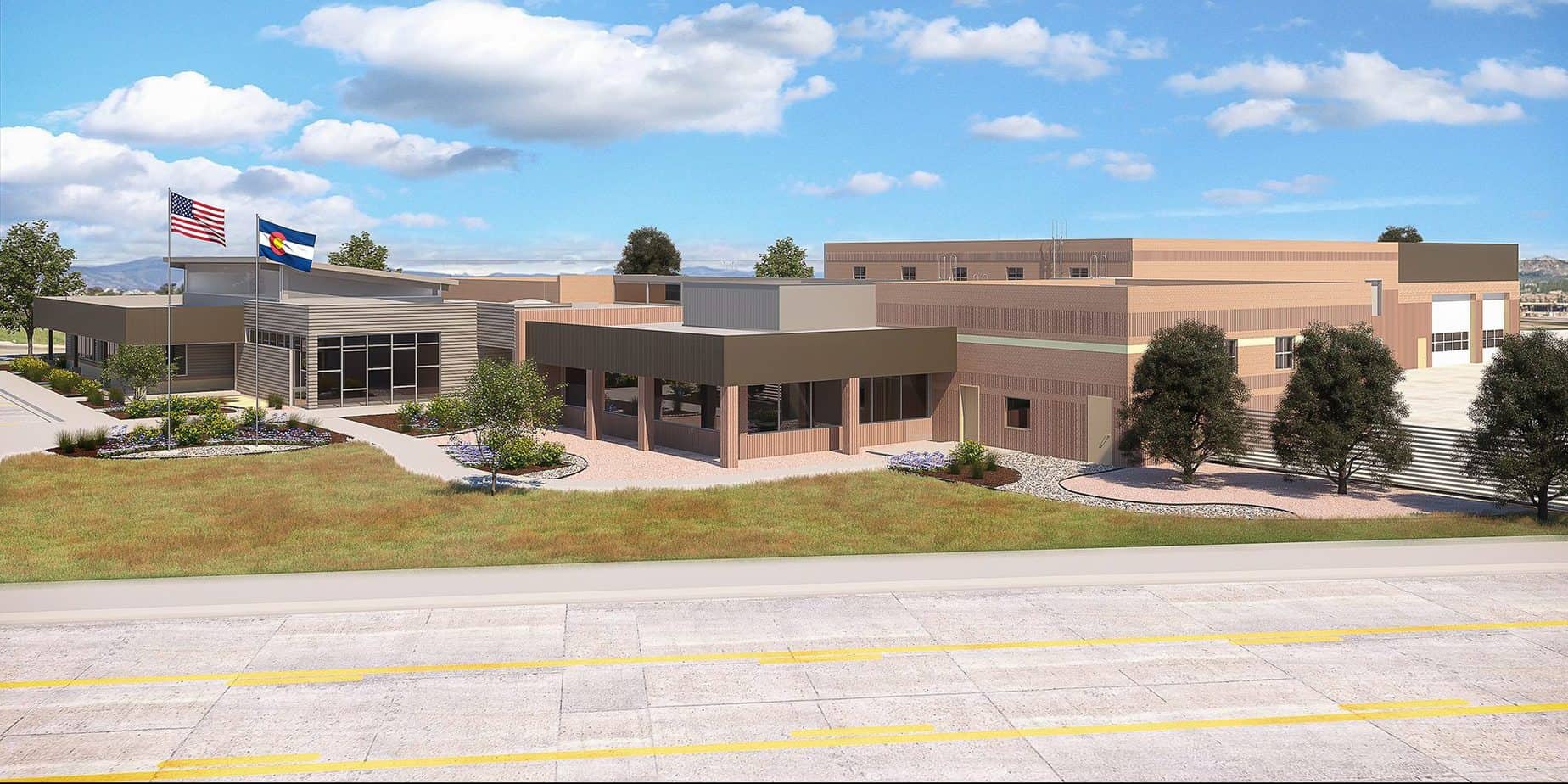 Exterior rendering of the Town of Castle Rock Public Works Maintenance Center & Office Building