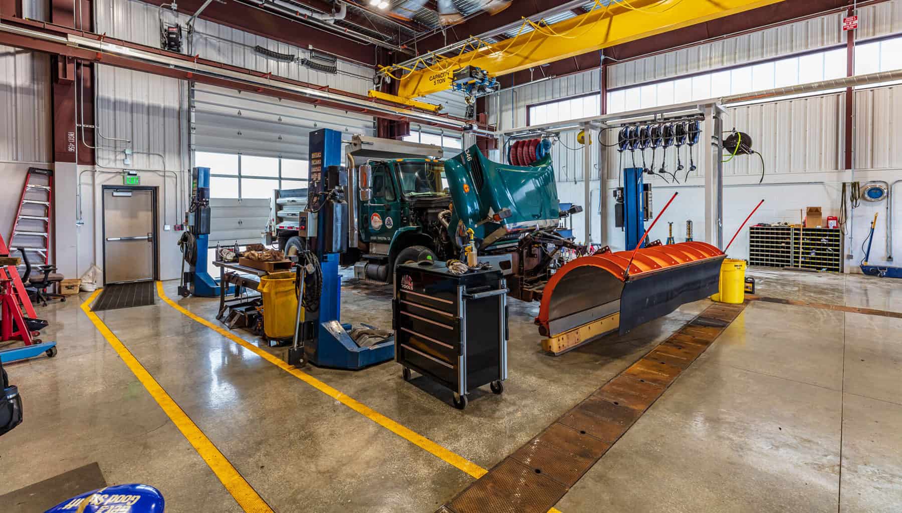 Maintenance bay and equipment at the Castle Rock Service Center