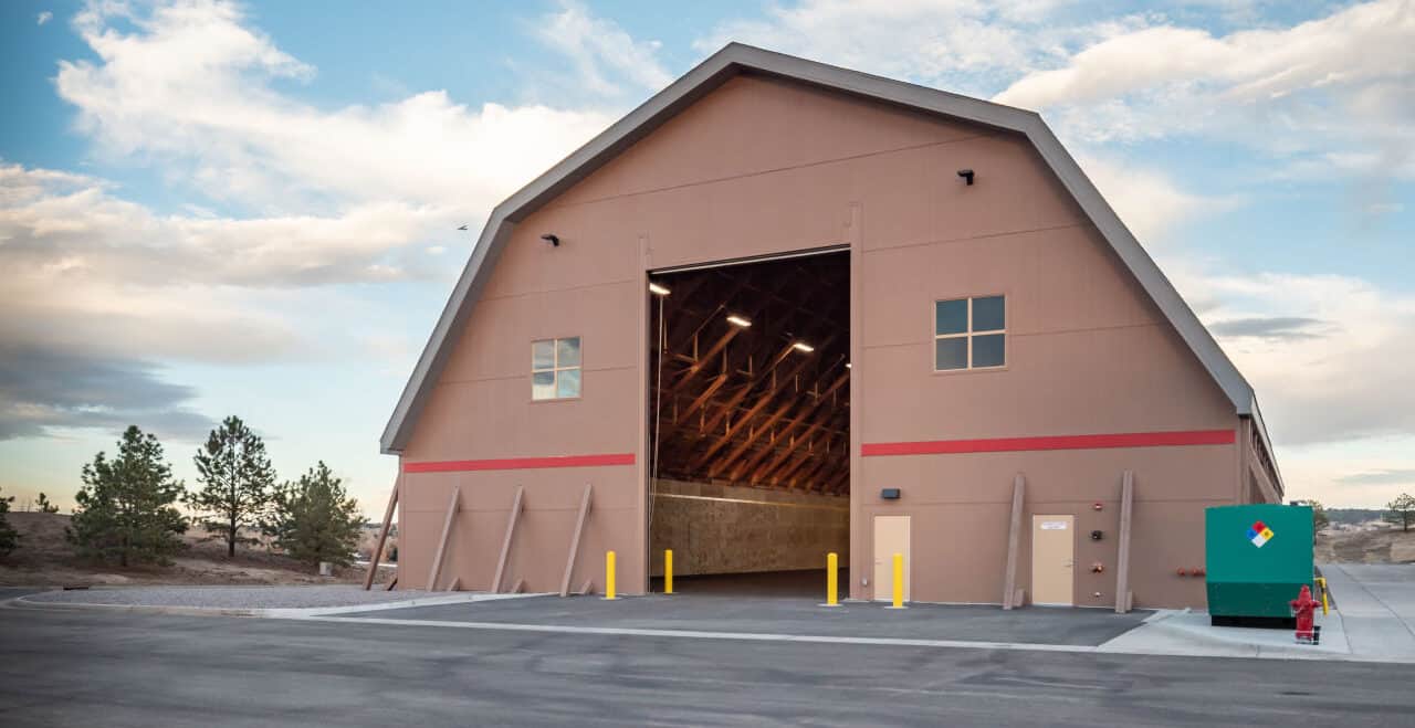 Exterior of the Salt and Sand Barn at the E-470 Support Site