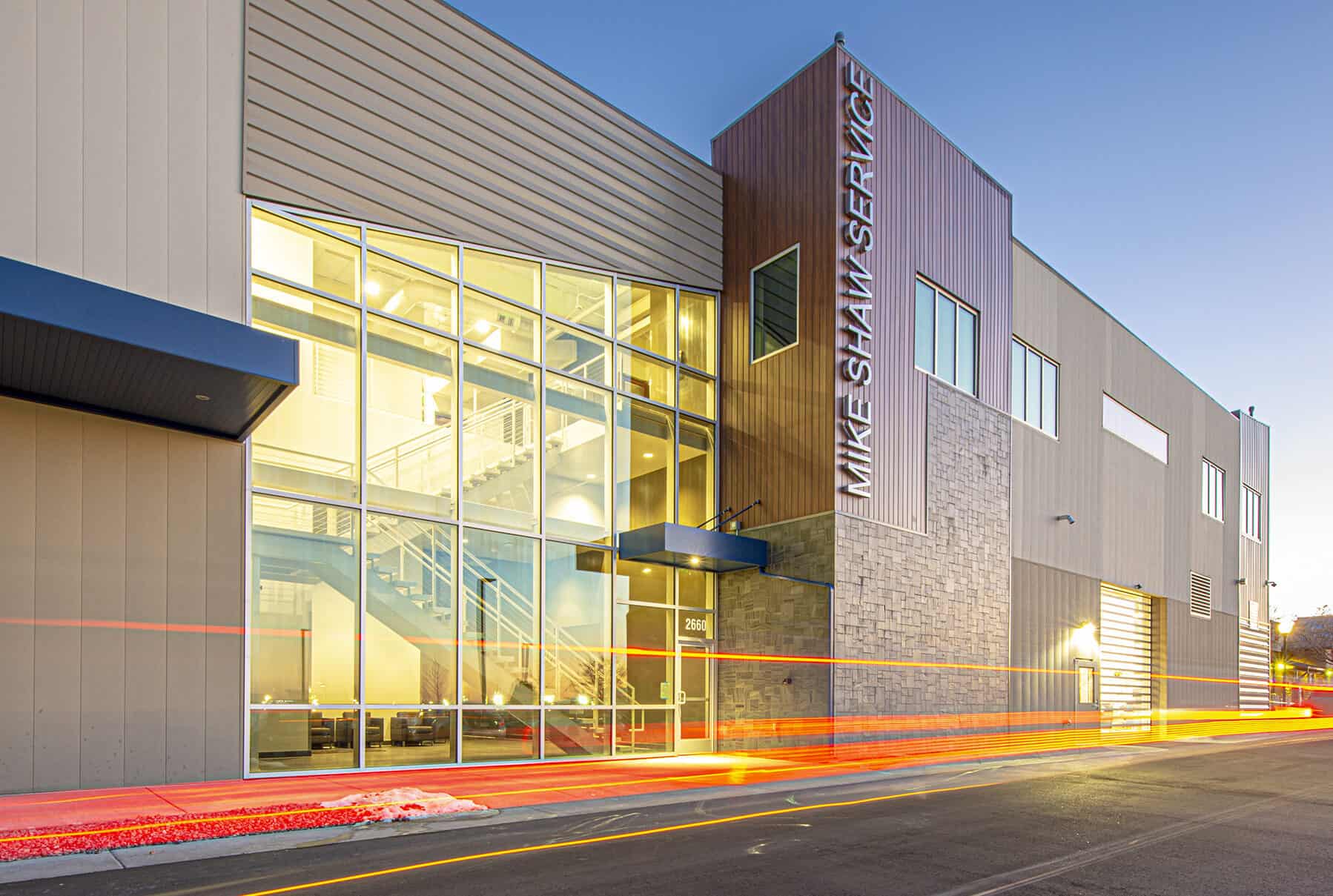 The entrance to Mike Shaw Subaru Service Center Designed by D2C Architects